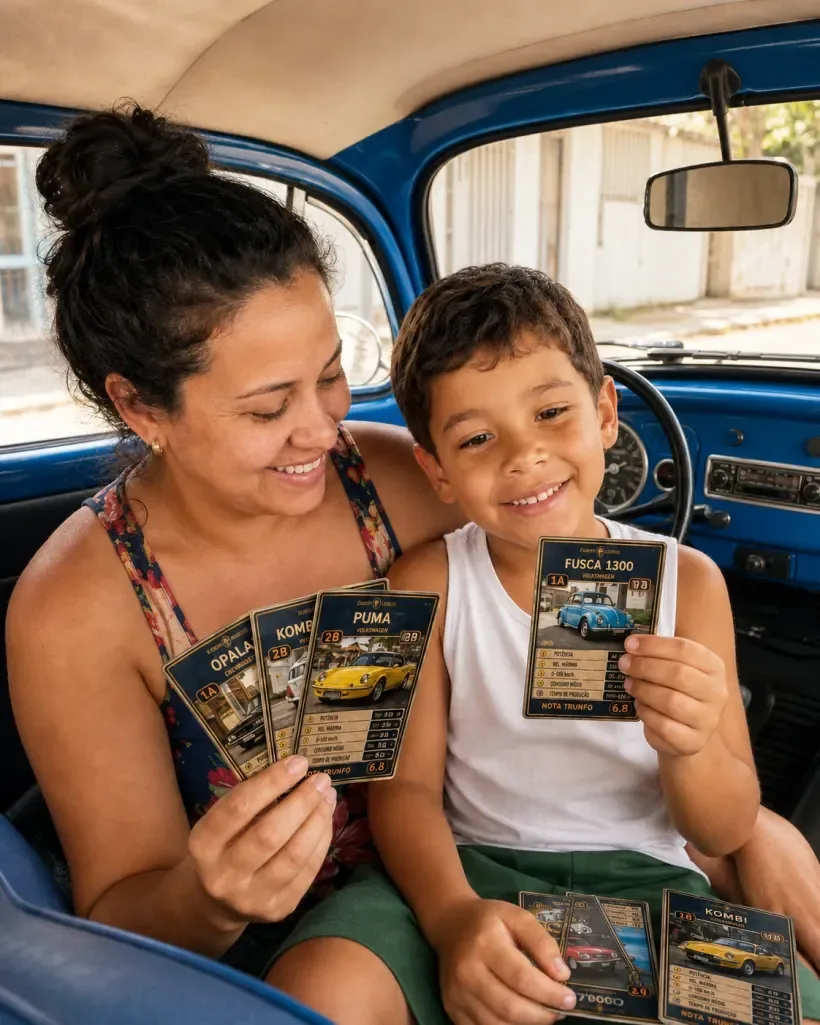 Mãe e filho com as cartas do Trunfo